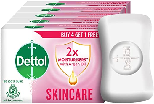 Dettol Skincare Moisturizing Bathing Soap Bar With Glycerine (Buy 4 Get 1 Free - 125G Each), Combo Offer On Bath Soap