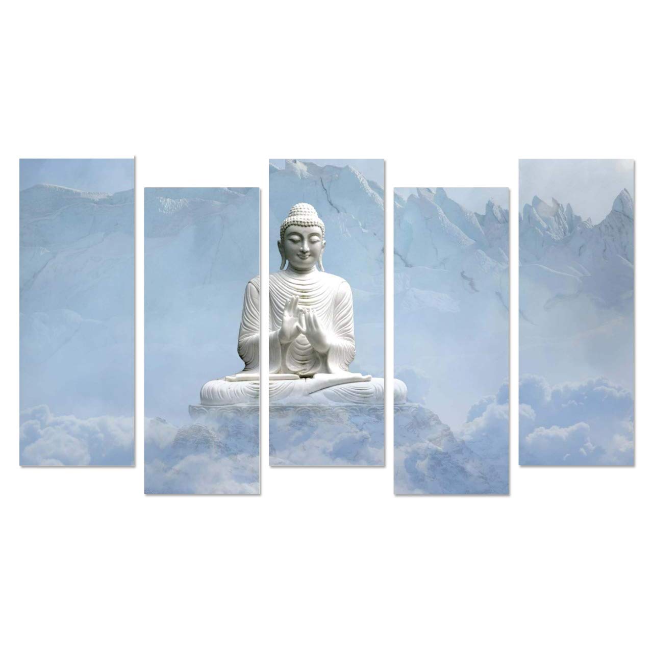 PAPER PLANE DESIGN Lord Buddha 5 Panels Wall Painting Art Reprints for Living Room Bedroom Hotel Office (Sun-Board, Size-27 x 50 inches, 5 Panels)
