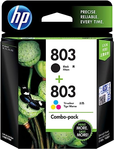 HP 803 2-Pack Economy Black/Tri-Color Original Ink Cartridges