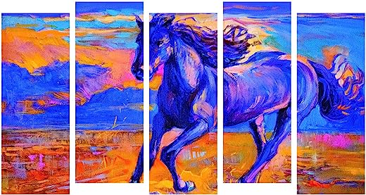 PAPER PLANE DESIGN Photo Frames for Wall Decoration Horse View Picture Split Panels Art Decor Set of Paintings in Living Room Bedroom Hotel Office, Sun-Board, Size 27 x 50 inches, 5 Frame