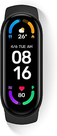 Xiaomi Mi Smart Band 6 - 1.56'' (3.96 cm) Large AMOLED Color Display, 2 Week Battery Life, 30 Fitness Mode, 5 ATM, SpO2, HR, Sleep Monitoring, Women's Health Tracking, Alarm, Music Control (Black)