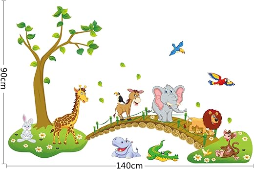 Amazon Brand - Solimo Wall Sticker for Kids Room (Animals Cartoon Jungle), Ideal Size on Wall: 140 x 90 cm