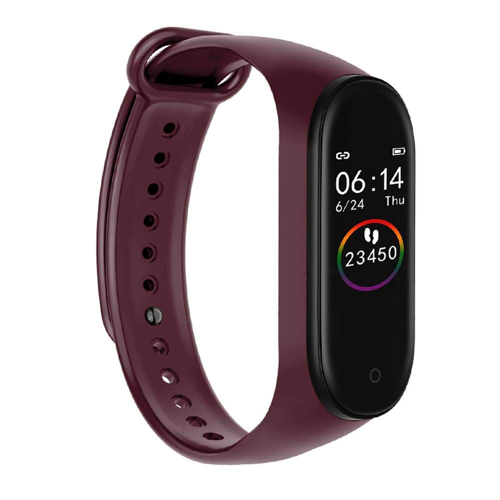 Ainsley Smart Band M4 – Fitness Band, 1.1-inch Color Display, USB Charging, Activity Tracker, Men’s and Women’s Health Tracking, Compatible All Androids iOS Phone (Wine Red)