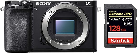 Sony Alpha ILCE 6100 24.2 MP Mirrorless Digital SLR Camera Body only + SanDisk 128GB Extreme Pro SDXC UHS-I Card - C10, U3, V30, 4K UHD, SD Card