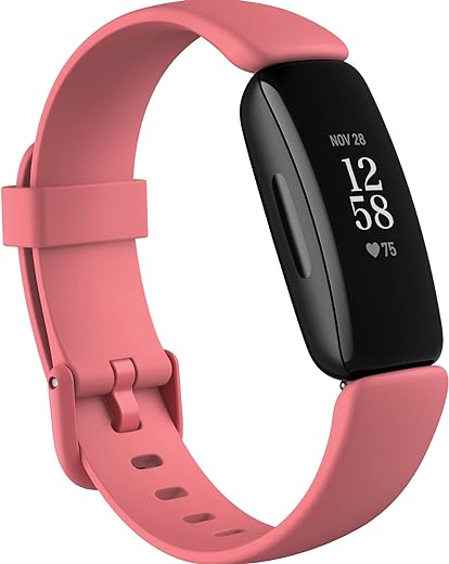 Fitbit Inspire 2 Health & Fitness Tracker with a Free 1-Year Premium Trial, 24/7 Heart Rate, Black/Rose, One Size (S & L Bands Included)