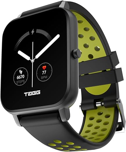 TAGG Verve Sense Smartwatch with 1.70'' Large Display, Real SPO2, and Real-Time Heart Rate Tracking, 7 Days Battery Backup, IPX67 Waterproof || Green Black, Standard