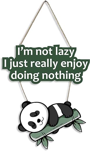Artvibes Lazy Panda Printed Wooden Wall Hanging with Quotes for Home Decor | Office | Gifts | Living Room | Bedroom | Wooden Decorative Items | Modern Painting | Artworks Wall Hangings (WH_5701N)