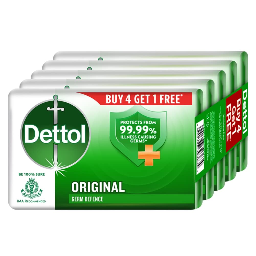 Dettol Original Germ Protection Bathing Soap Bar (Buy 4 Get 1 Free - 75g each), Combo Offer on Bath Soap