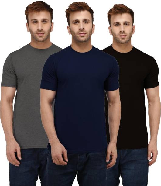 London Hills Solid Men Round Neck Multicolor T-Shirt