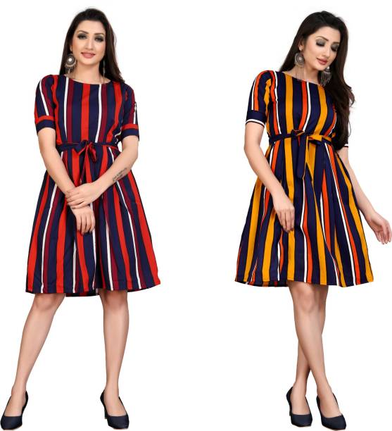 MAA FAB Women Fit and Flare Multicolor Dress