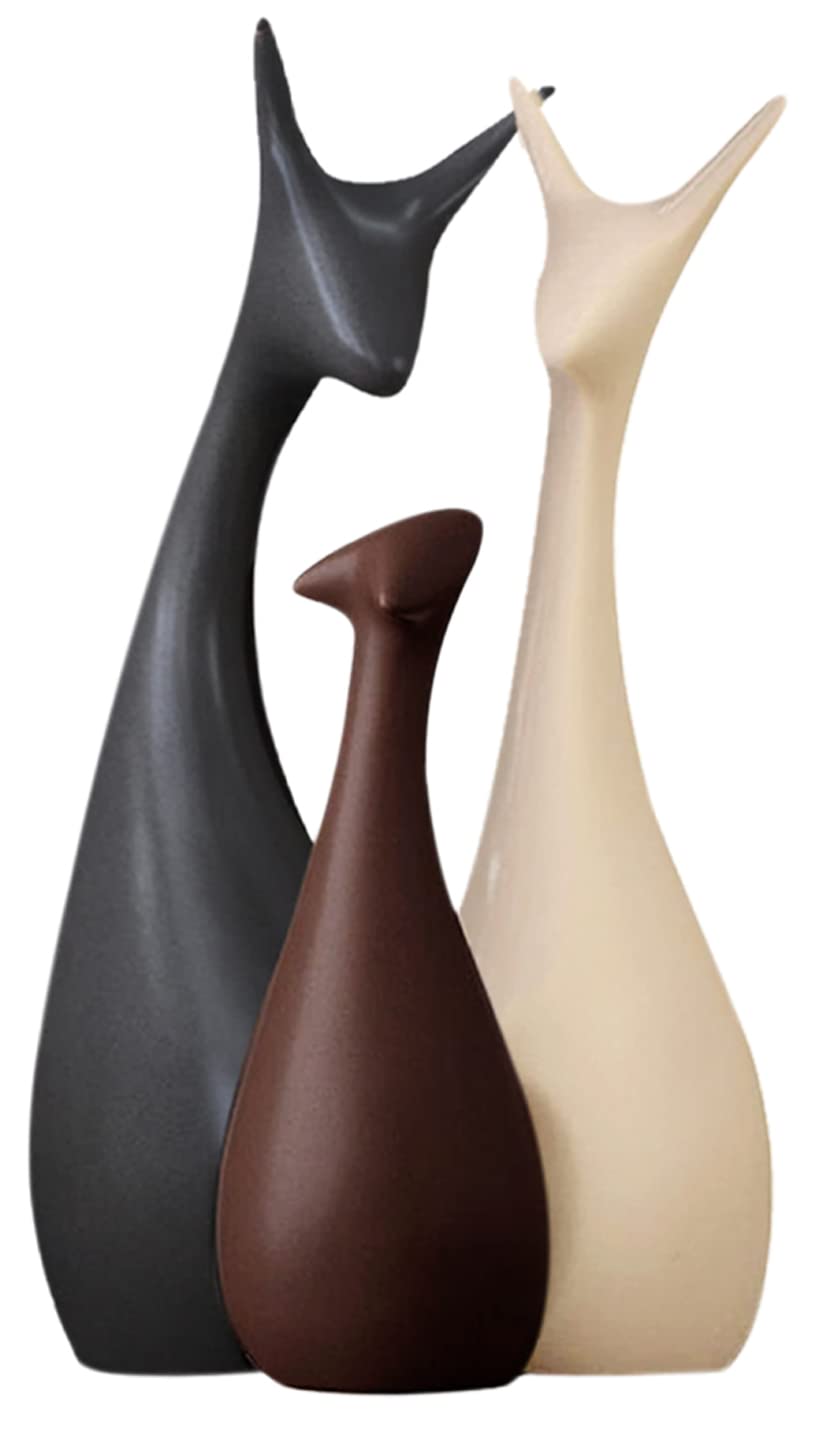 Xtore® Home Decor Lucky Deer Family Matte Finish Ceramic Figures- (Set of 3),Black