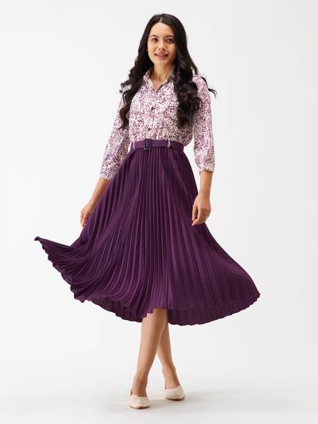 AASK Women Pleated Purple Dress