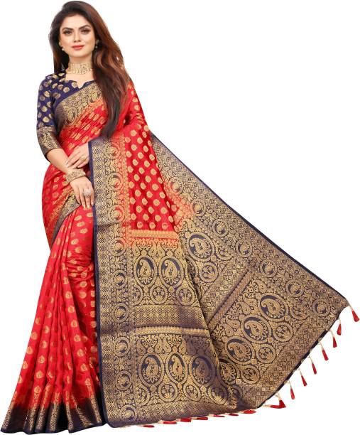 DHRUVIL TEXTILES Woven Banarasi Cotton Silk Saree
