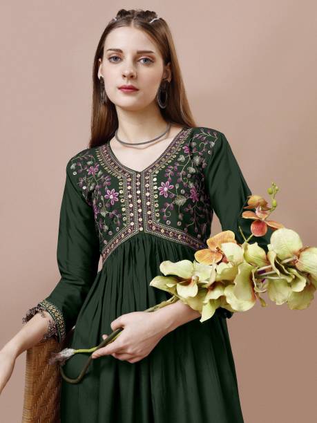 FabFairy Women Ethnic Dress Dark Green Dress