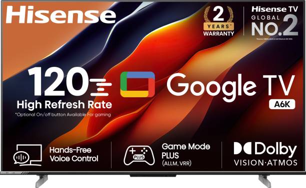 Hisense A6K 189 cm (75 inch) Ultra HD (4K) LED Smart Google TV 2023 Edition with Hands Free Voice Control, Dolby Vision & Atmos and HRR 120 Hz Mode