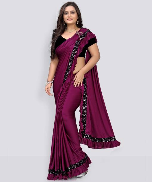ksevencreation Solid/Plain Bollywood Silk Blend Saree