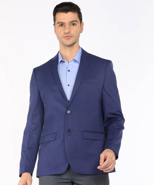 Men Solid Single Breasted Formal Blazer  (Blue)