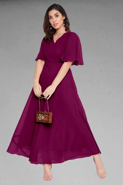 Raiyani Enterprise Women Fit and Flare Purple Dress