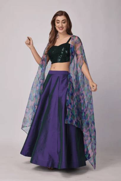 Solid Stitched Lehenga Skirt  (Purple)