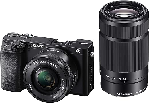 Sony Alpha ILCE-6100Y 24.2 MP Mirrorless Digital SLR Camera with 16-50 mm and 55-210 mm Zoom Lenses (APS-C Sensor, Fast Auto Focus,Real-time Eye AF,Real-time Tracking,Vlogging & Tiltable Screen),Black