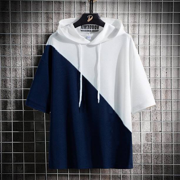 Try This Colorblock Men Hooded Neck White T-Shirt