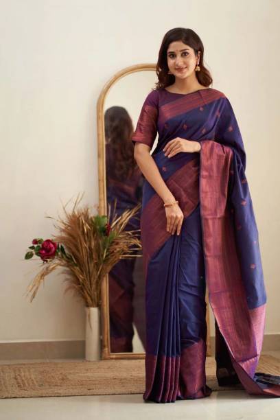 Woven Kanjivaram Pure Silk, Art Silk Saree  (Blue)