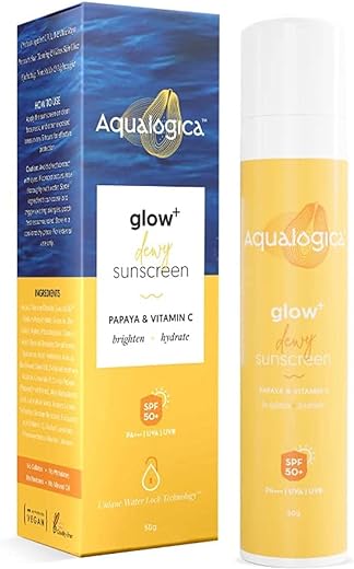Aqualogica Glow+ Dewy Sunscreen SPF 50 PA+++ For UVA/B & Blue Light Protection, for Glowing & Well Protected Skin, Cream, 50G