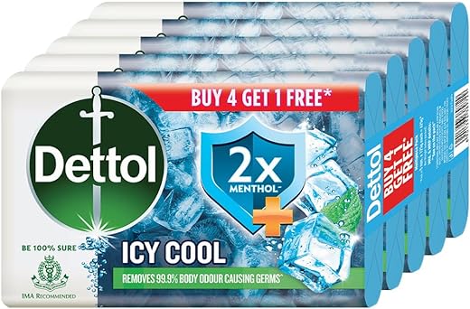 Dettol Intense Cool Bathing Soap Bar with Menthol (Buy 4 Get 1 Free - 125g each), Combo Offer on Bath Soap