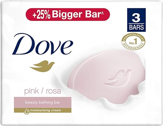 Dove Pink Rosa Beauty Bathing Bar 125g (Combo Pack of 3) With Moisturising Cream for Soft Glowing Skin & Body - Nourishes Dry Skin more than Bar Soap
