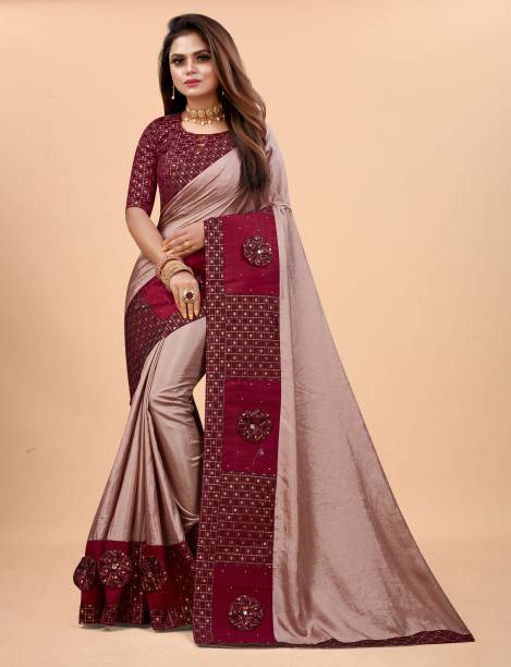 Embellished Assam Silk Art Silk Saree  (Cream)