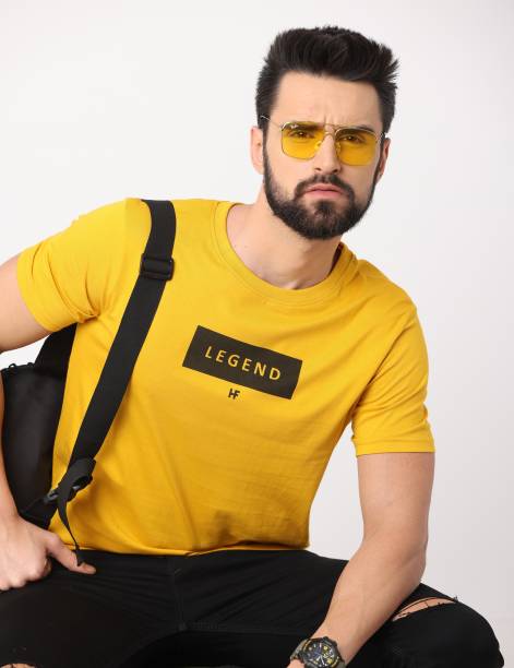 Hella Fashions Typography Men Round Neck Yellow T-Shirt