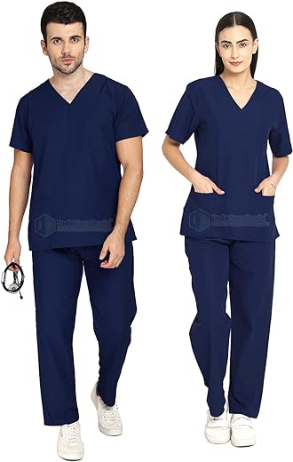 IS IndoSurgicals Unisex Scrub Suit for Surgeons, Hospital OT Dress (Navy Blue, 38, Medium)