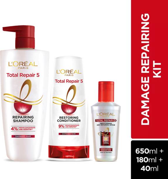 L'Oréal Paris Total Repair5 Combo with Keratin, Shampoo 704ml+ Conditioner 192.5ml+ Serum 40ml