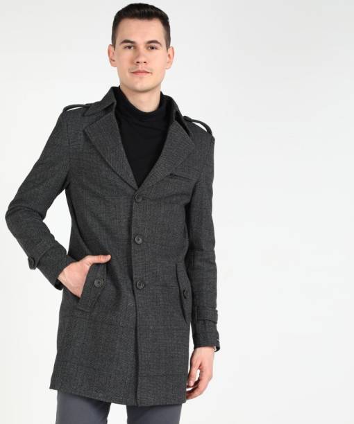 Polyester Blend Checkered Coat For Men