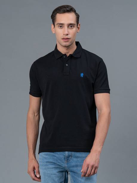 RED TAPE Solid Men Polo Neck Black T-Shirt