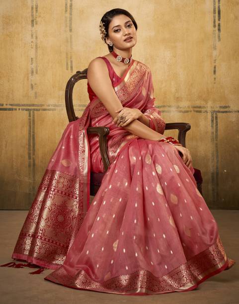 Samah Self Design, Woven, Embellished Banarasi Cotton Silk, Silk Blend Saree