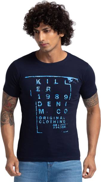 SMU T-SHIRTS Men Printed Round Neck Navy Blue T-Shirt