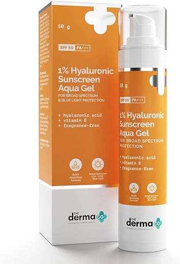 The Derma Co 1% Hyaluronic Sunscreen Aqua Ultra Light Gel with SPF 50 PA++++ For Broad Spectrum, UV A, UV B & Blue Light Protection - 50g(dermaco)