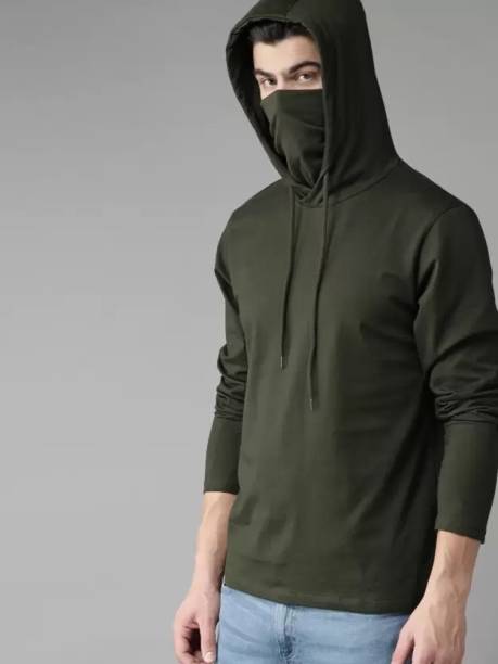 TheFashionPlus Solid Men Hooded Neck Dark Green T-Shirt