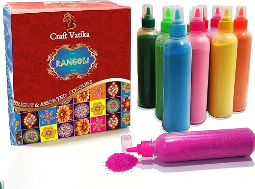 CraftVatika 12 Rangoli Colour Powder Tube Kit Diwali Decoration Items Bottles Tool Floor Art Rang for Home Navratri Pongal Pooja Mandir Decor (Pack of 12)