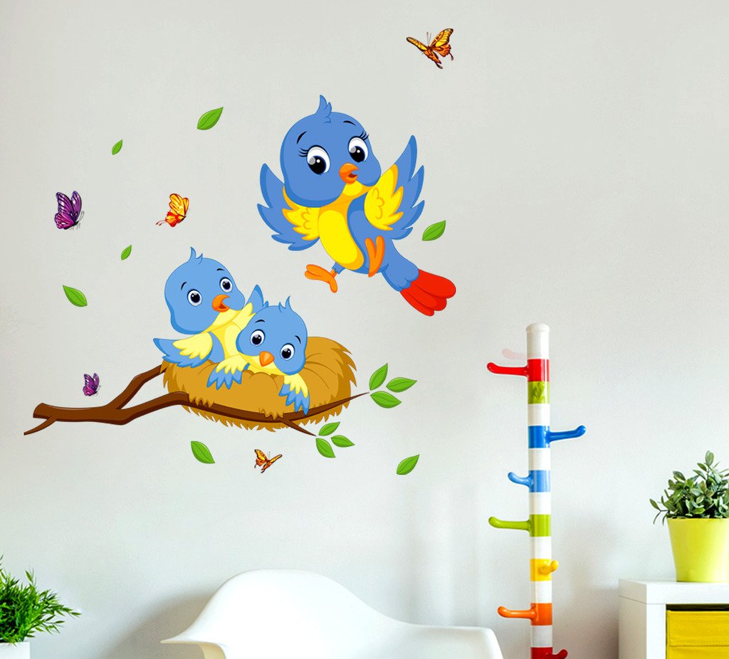 Decals Design 'Happy Birds Family' Wall Decal (PVC Vinyl, 60 cm x 45 cm x 60 cm, Multicolour)
