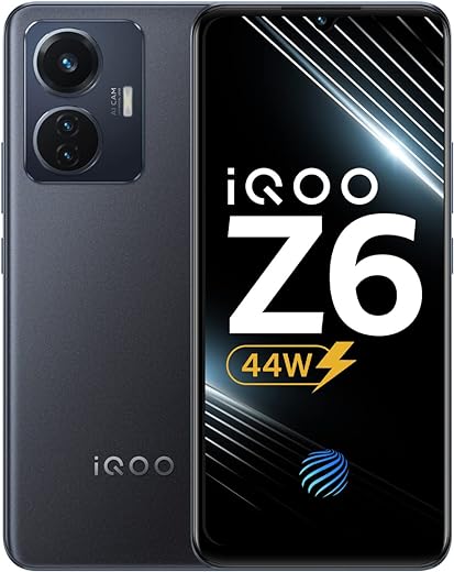 iQOO Z6 44W by vivo (Raven Black, 6GB RAM, 128GB Storage) | 6.44" FHD+ AMOLED Display | 50% Charge in just 27 mins | in-Display Fingerprint Scanning