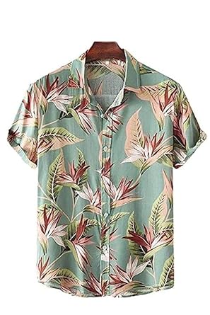 Leriya Fashion Shirt for Men | Tropical Leaf Printed Rayon Shirts for Men | Preppy Short Sleeves | Spread Collared Neck | Perfect for Outing | Beach | Camp Wear Shirt for Boys