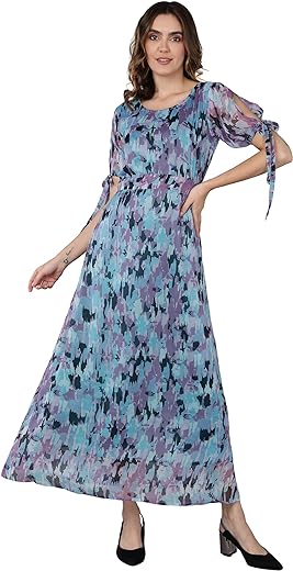 Serein Women's Chiffon Fit and Flare Maxi Casual Dress