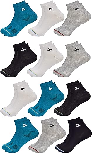 SJeware 12 Pairs Solid Ankle Socks for Men & Women, Multicolor, Pack of 12, Free Size
