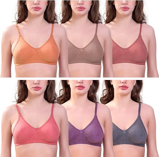 SkyBeauty Women Cotton Non Padded Non-Wired Regular Bra (Pack of 6) (Multicolor)