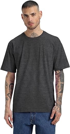 Veirdo® Oversized Baggy Fit Drop Shoulder Half Sleeves Round Neck Solid Pure Cotton T-Shirt for Men (Available in White, Black, Mustard, Maroon, Green, Lilac, Navy, Red Color)