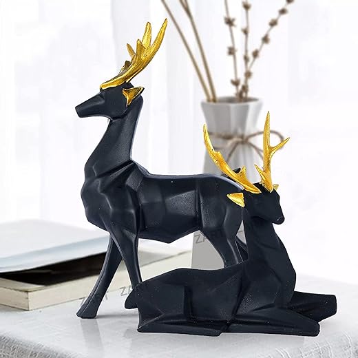 zart Deer Showpiece for Home Decor Showpiece | Hiran Statue for Home Decorative Item & Office Table Decor Showpiece (Set of 2) (Black)