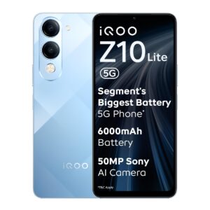 iQOO Z10 Lite 5G (Titanium Blue, 6GB RAM, 128GB Storage) | 6000 mAh Battery | Dimensity 6300 5G Processor with 433K+* AnTuTu Score | IP64 Rated & Military Grade Shock-Resistance*