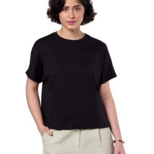 Symbol Premium Women Super Soft Cotton Round Neck Crop Length Solid T-Shirt (Stylish | Oversized Fit) (Available in Plus Sizes)